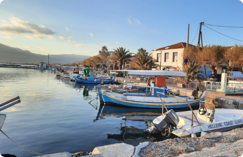 Kalloni salt lagoon with flamingos, Lesvos